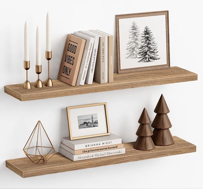 Harwaya Light Wood Floating Shelves by Harwaya