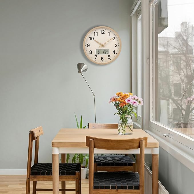 zyzamay 12 Inch Modern Light Brown Wood Grain Indoor/Oudoor Wall Clock - Image 5