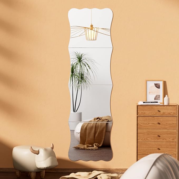 Wavy Shatterproof Full Length Wall Mirror Tiles, Unbreakable Acrylic Safety - Image 2