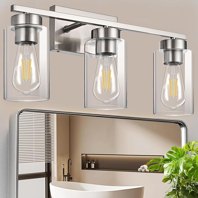3-Light Bathroom Vanity Light, Modern Brushed Nickel Wall Lights - Image 4
