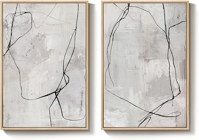 Large Framed Neutral Line Abstract Wall Art Set of 2 - Image 9