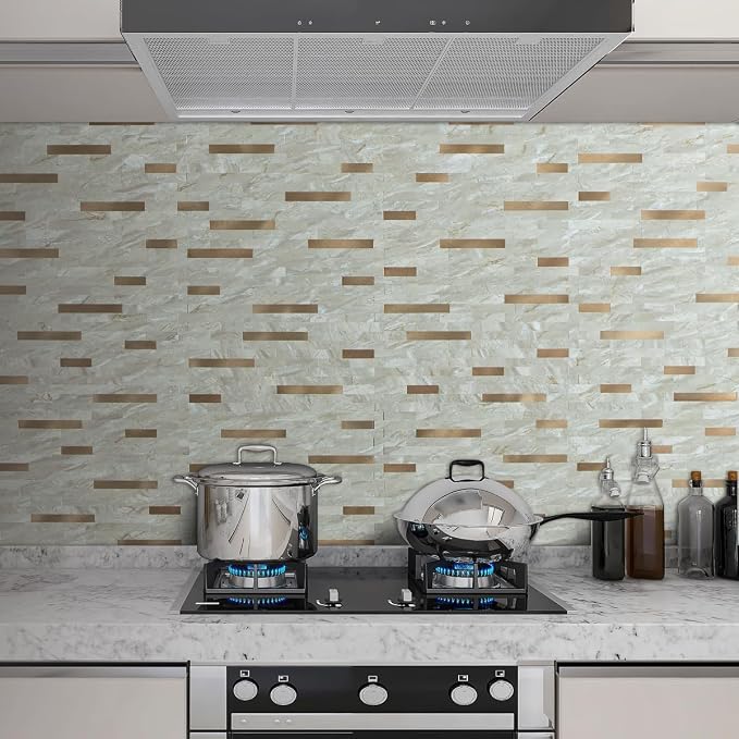 AULIGET 2 Sheets Faux Stone Peel and Stick Backsplash, Light Brown Marble Look - Image 2