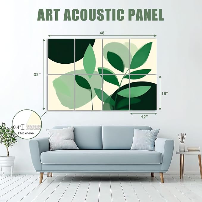 8 Pack Art Acoustic Panels Sound Absorbing Boho Botanical Leaf Orange Green - Image 2