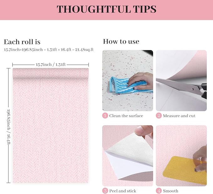 Pink Peel and Stick Wallpaper Textured Contact Paper Removable Wall Paper - Image 9