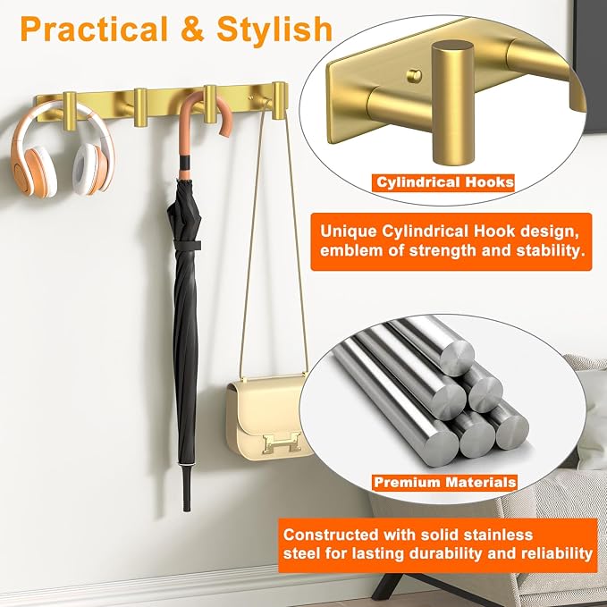 Wall Mounted Coat Rack-4 Hooks, Heavy Duty Stainless Steel Wall Hooks - Image 3