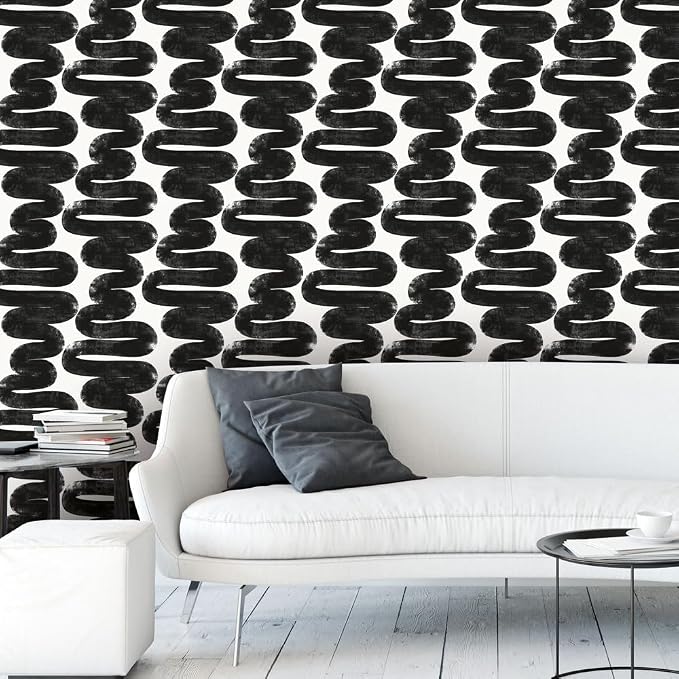 Tempaper x Bobby Berk White & Black Wiggle Room Removable Peel and Stick - Image 2