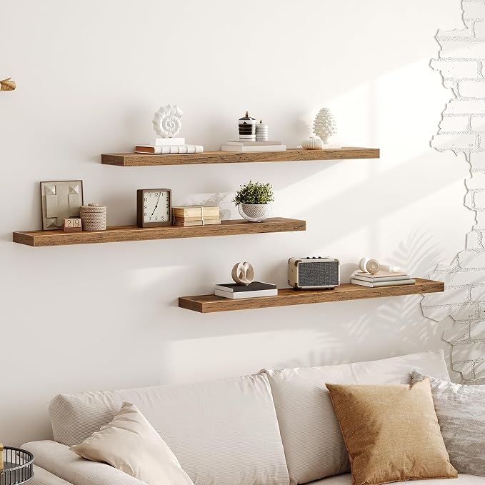 RALGEND Floating Shelves for Wall, 1.5" Thick Wall Shelf Set of 3 - Image 8
