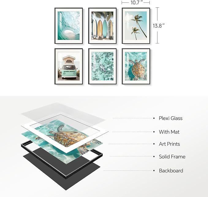 Framed Coastal Beach Wall Art for Living Room, Teal Green Summer Seascape - Image 9