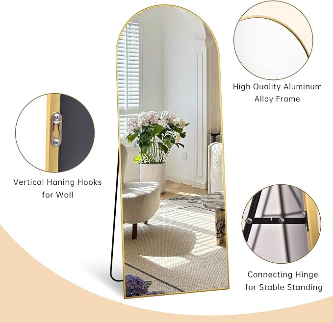 Dewfig 71"X26" Arched Full Length Mirror, Free Standing Leaning or Wall-Mounted - Image 7