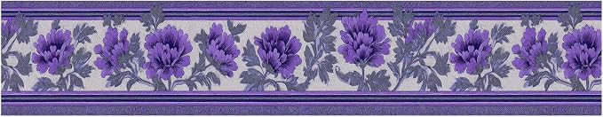Purple Floral Wallpaper Border 196x4 Inch Peel and Stick Wall Border Self - Image 2