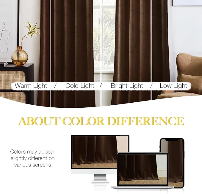 NICETOWN Brown Velvet Room Darkening Curtains, Home Decor Light Blocking - Image 5