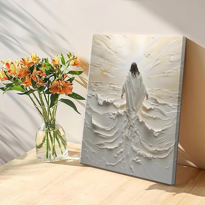 Abstract Jesus Walking on Water Canvas Wall Art Christian Spiritual Wall Decor - Image 5