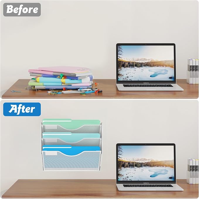Gawerk 3 Tier Hanging Wall File Organizer, Mesh Mail Paper Orgnization Hanging - Image 4