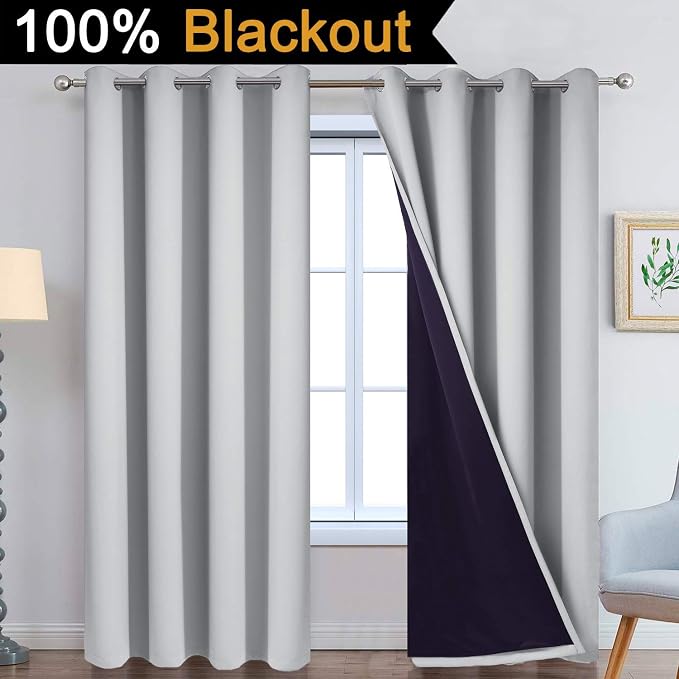 Yakamok 100% Blackout Window Curtain Panels, Heat and Full Light Blocking Drapes - Image 2
