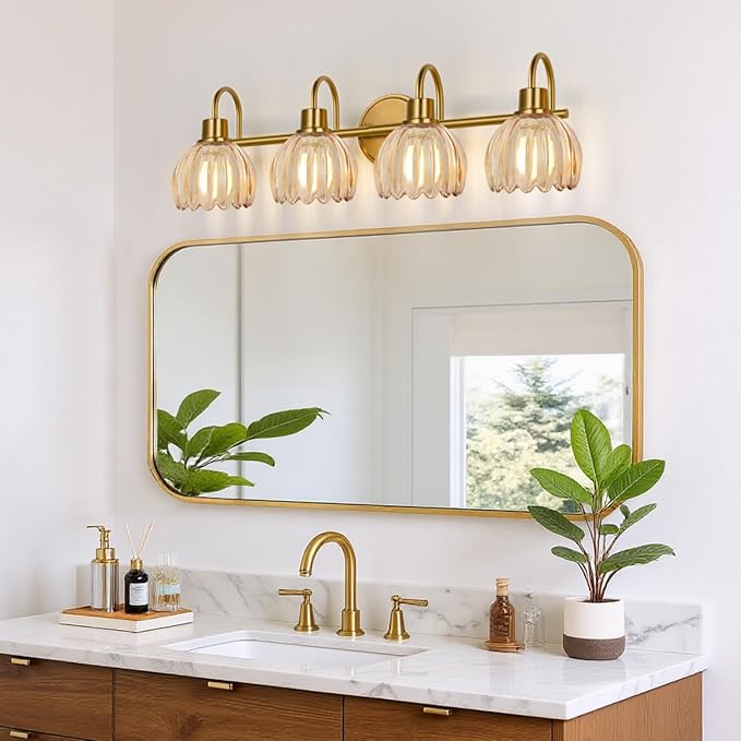 4-Light Bathroom Light Fixtures, Vintage Bathroom Vanity Lighting Fixtures Over - Image 7