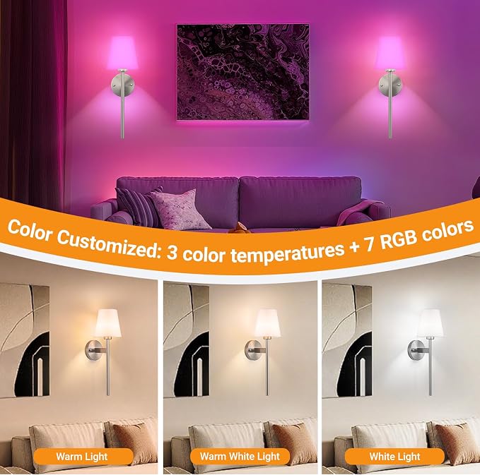 Battery Operated Wall Sconces Set Of 2, Wireless Battery Wall Light - Image 3
