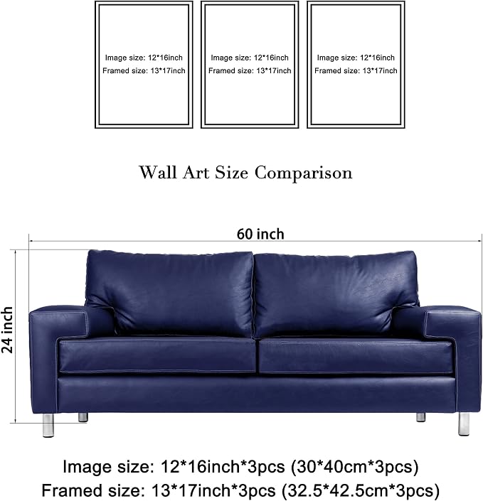 Wieco Art Framed Canvas Wall Art 3 Panel Blue Beach - Image 6