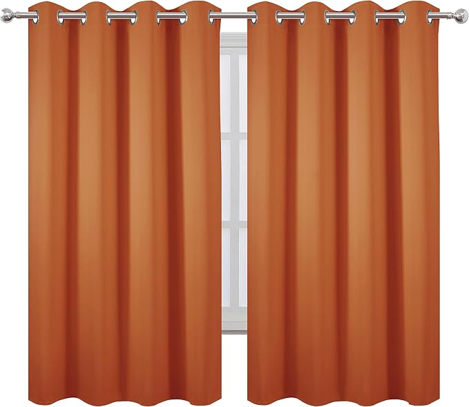 LEMOMO Orange Blackout Curtains 66 x 63 Inch Length/Set of 2 Curtain - Image 2