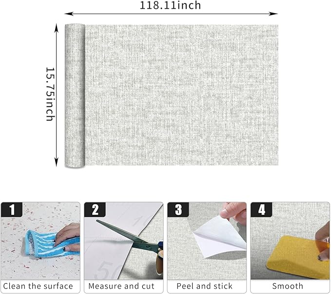 Grey Grasscloth Peel and Stick Wallpaper, Textured Vintage Contact Paper - Image 3