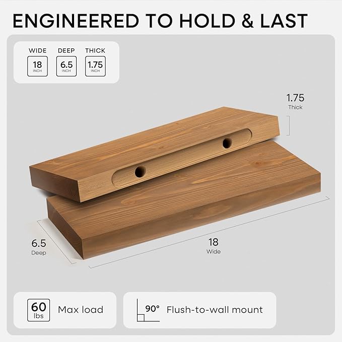 Homeforia 18 inch Golden Oak Floating Shelf, High End Solid Real Wood 18inch - Image 2