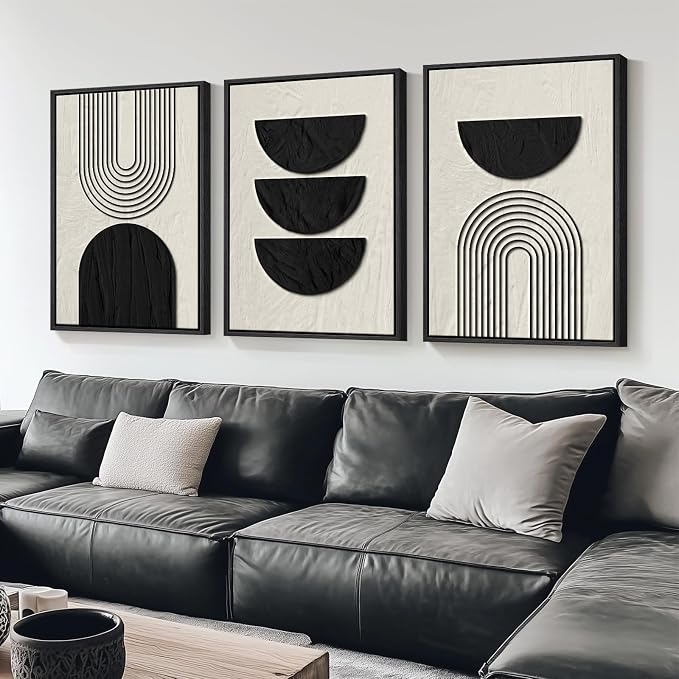 Framed Boho Wall Art for Living Room, Large 3 Piece Neutral Geometric Black and - Image 4