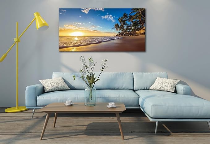 Beach Sunset Large Wall Art Tropical Palm Tree Canvas Paintings Coastal - Image 5