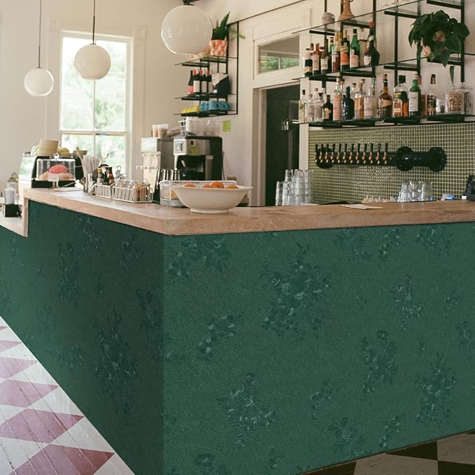 Dark Green Wallpaper Embossed Floral Peel and Stick Wallpaper 118inL78.7inW - Image 8