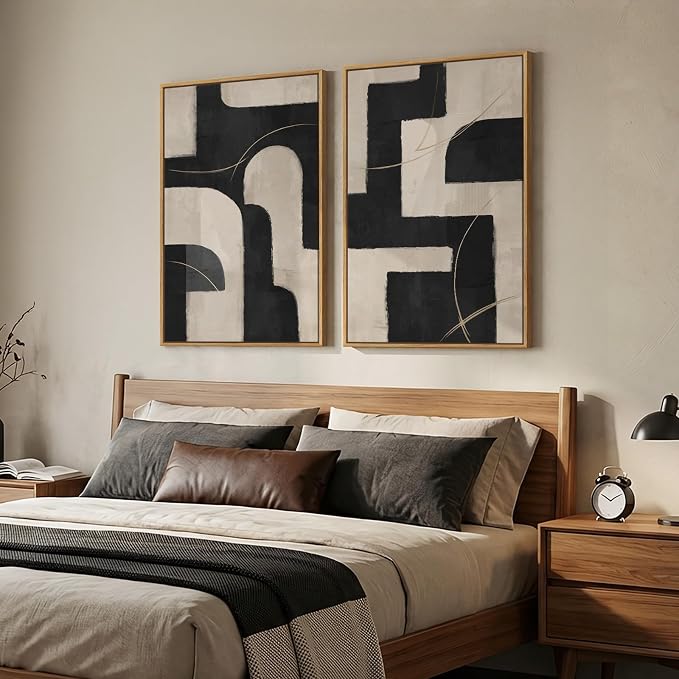 Large Framed Modern Neutral Abstract Wall Art, Geometric Pictures - Image 4