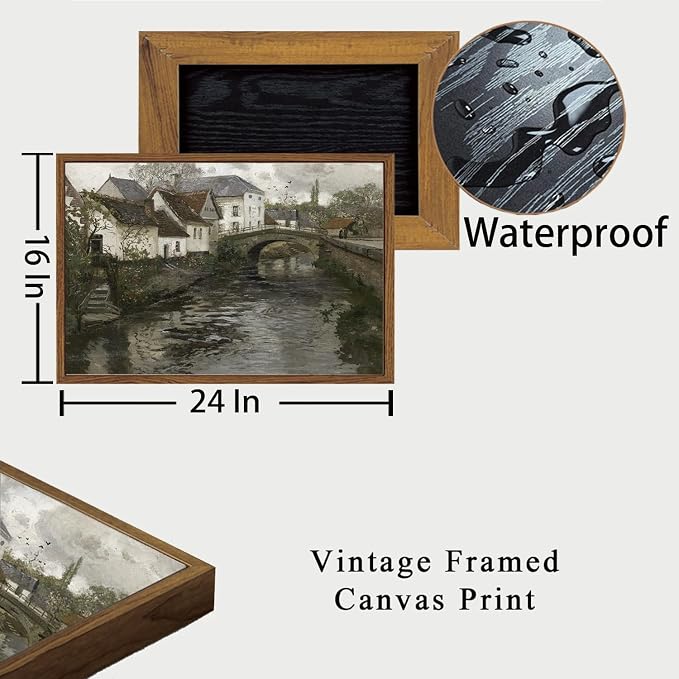 OIQArtOIQ Vintage Landscape Canvas Wall Art Framed Natural Scenery Painting - Image 3