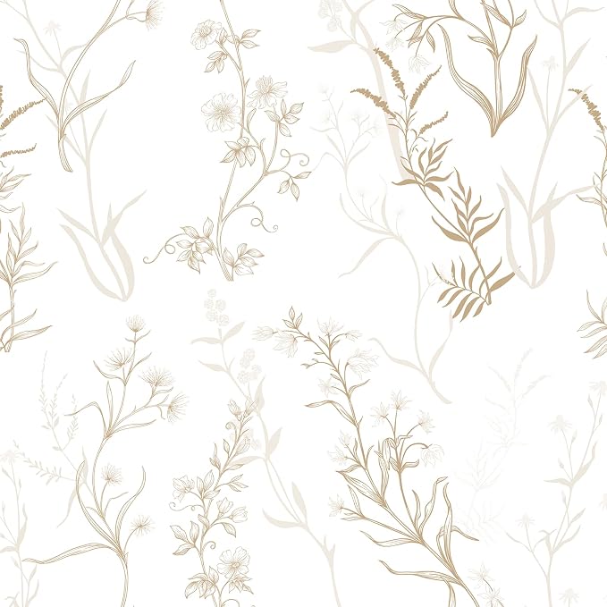 Timeet Botanical Floral Peel and Stick Wallpaper Beige Wildflower Self Adhesive by Timeet
