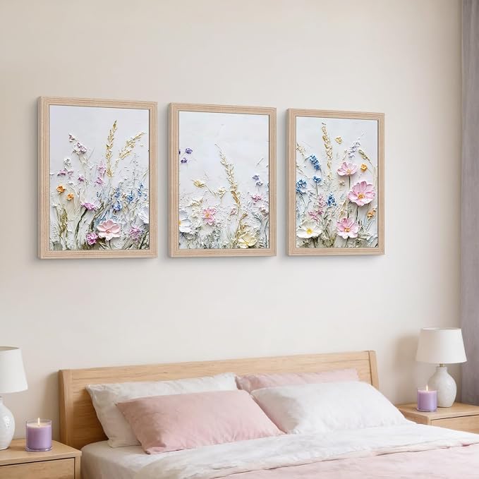Framed 3D Floral Texture Canvas Wall Art Relief Textured Floral Oil Painting - Image 4