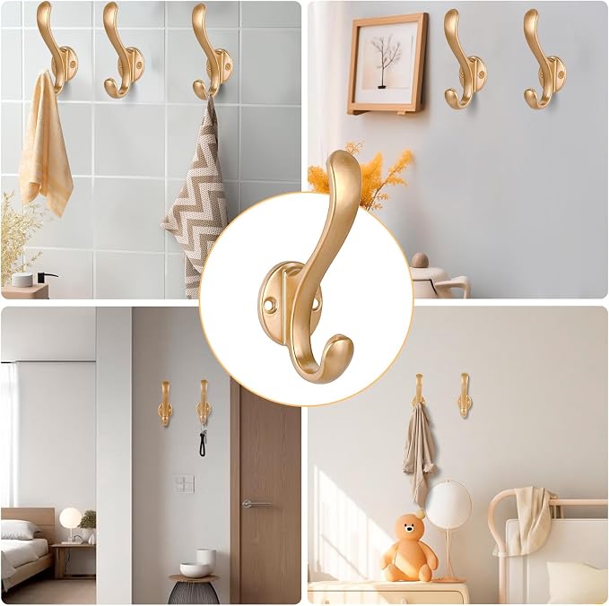 4 Pack Coat Hooks Wall Mount Heavy Duty Utility Retro Double Hooks - Image 5