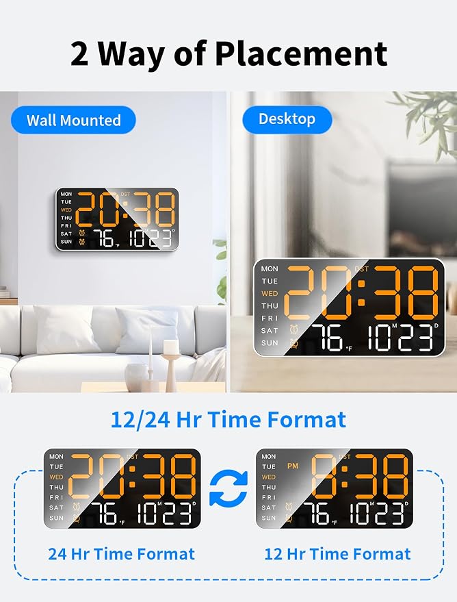 MASHI 8.4''Large Digital Wall Clock, Led Alarm Clock - Image 7