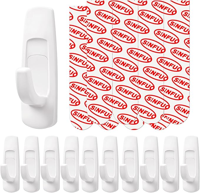 Utility Wall Hooks for Hanging Large 10 Hooks, Damage Free Hanging Wall Hooks by Sinfuo