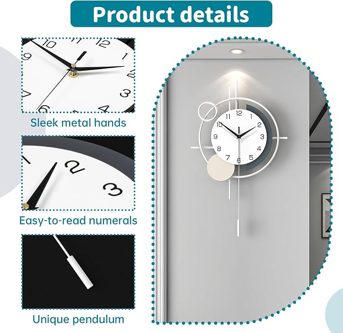 Decorative Wall Clock Silent Battery Operated Large Modern Wall Clock - Image 5
