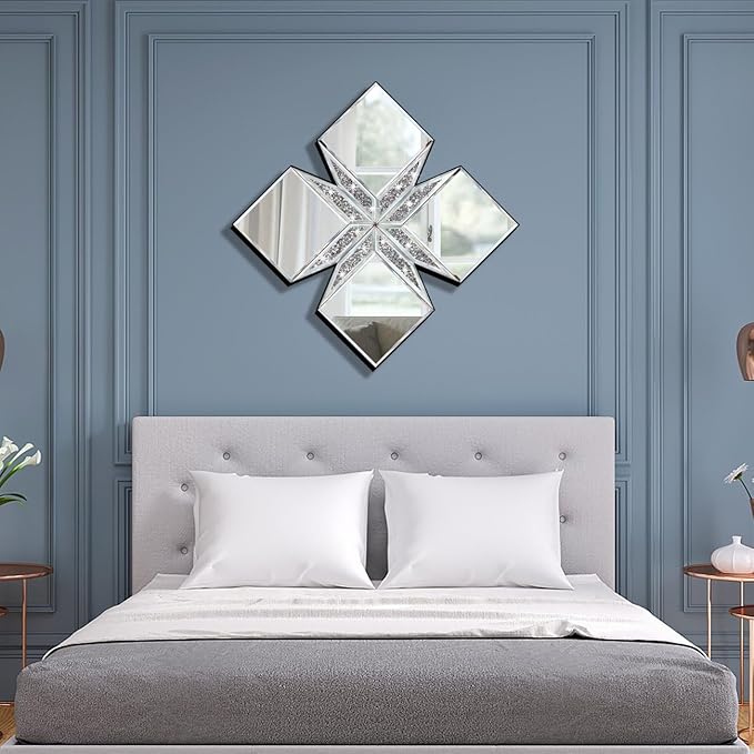 Crushed Diamond Decorative Mirror 22.25x22.25” Diamond Shape Glass Wall Mirror - Image 5