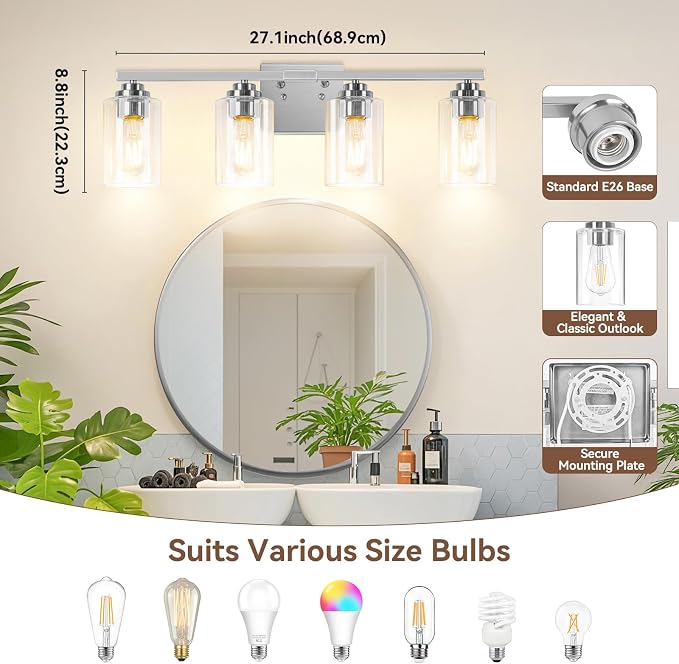 VerRon 4-Light Bathroom Light Fixtures, Classic Wall Light Fixture - Image 8