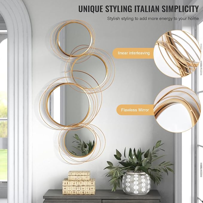 Large Decorative Wall Mirror, Modern Gold Wall Art Mirrors - Image 2