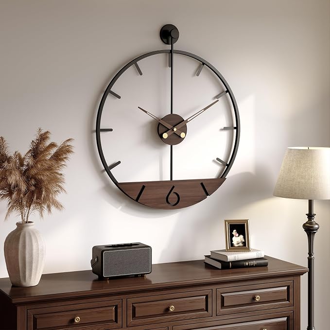 Cuspin Modern 24 Inch Wall Clock, Minimalist Wood and Metal Wall Decor Clock - Image 2