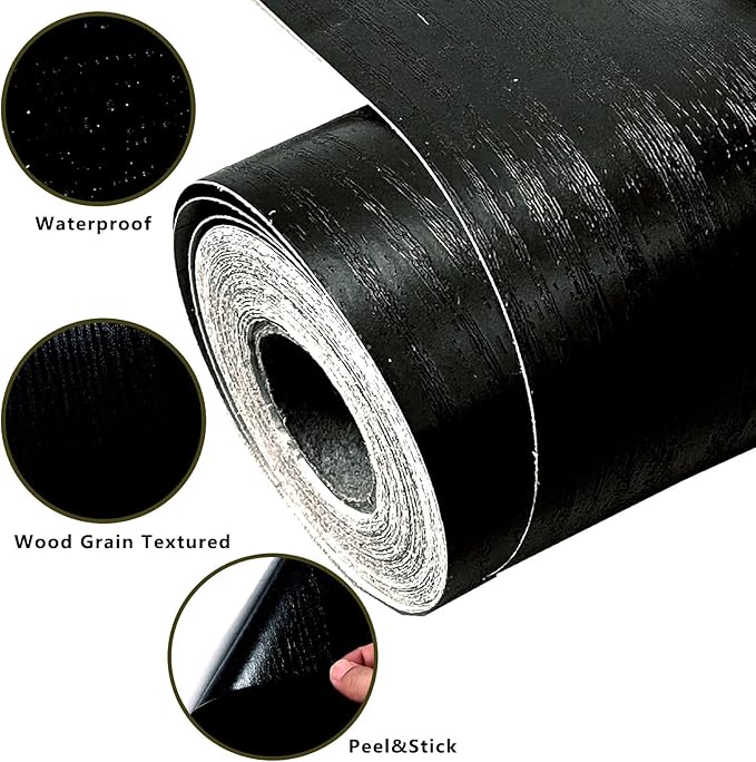 DESOMINOR 32FT Black Border Peel &Stick Black Wood Grain Wallpaper Border - Image 4