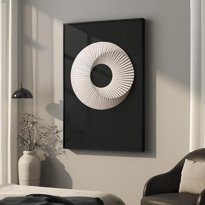 Framed Modern Black and White Abstract Wall Art, Large Contemporary Elegant - Image 4