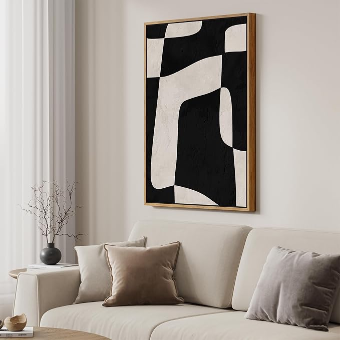 Framed Black and Beige Neutral Abstract Wall Art, Modern Canvas Prints - Image 4