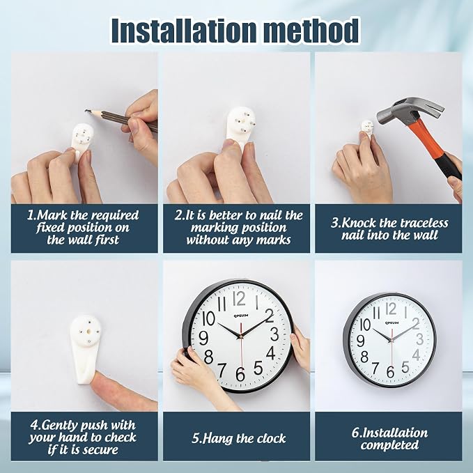 QPEUIM Wall Clock Wall Clocks Silent Non-Ticking Battery Operated Large Easy to - Image 5