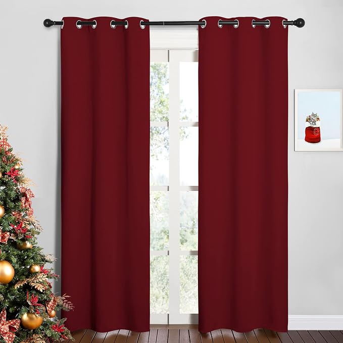 NICETOWN Christmas Burgundy Bedroom Curtains Blackout Draperies, Christmas by NICETOWN