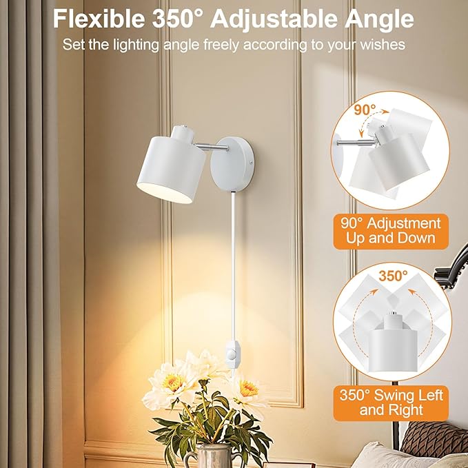 Lightess Plug in Sconce Set of Two, 350° Adjustable Dimmable Wall Light - Image 5