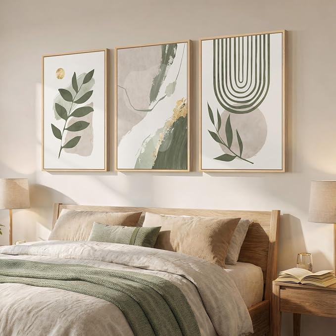 3 Piece Large Framed Abstract Boho Wall Art - Image 2
