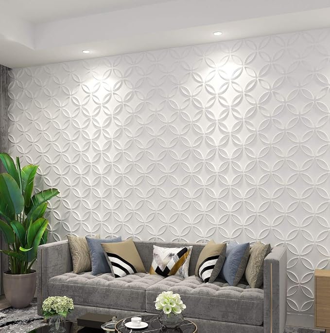 Art3d PVC 3D Wall Panel Interlocked Circles in Matt White Cover 32 Sq.ft - Image 2
