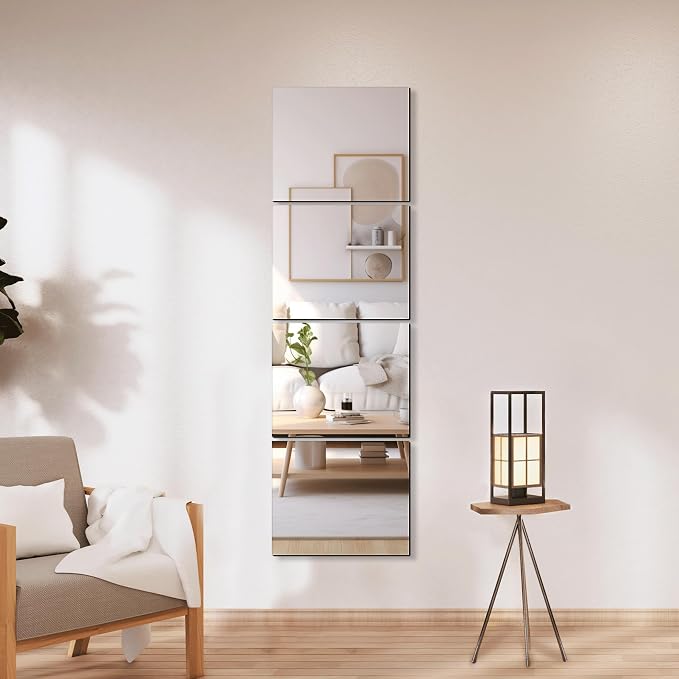 Delma Frameless Mirror Tiles 12"x10"x4 Pcs Wall Mounted, Shatter Resistant Full - Image 2