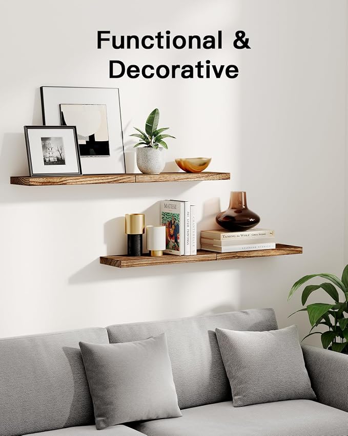 AMADA HOMEFURNISHING Floating Shelves, Paulownia Wood Wall Shelves - Image 3