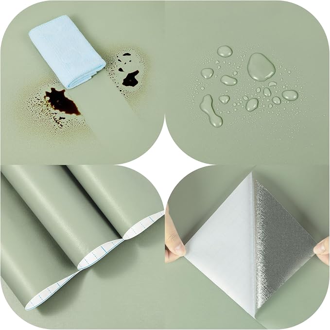 practicalWs Sage Green Wallpaper Stick and Peel Green Contact Paper 17.7'' x - Image 5
